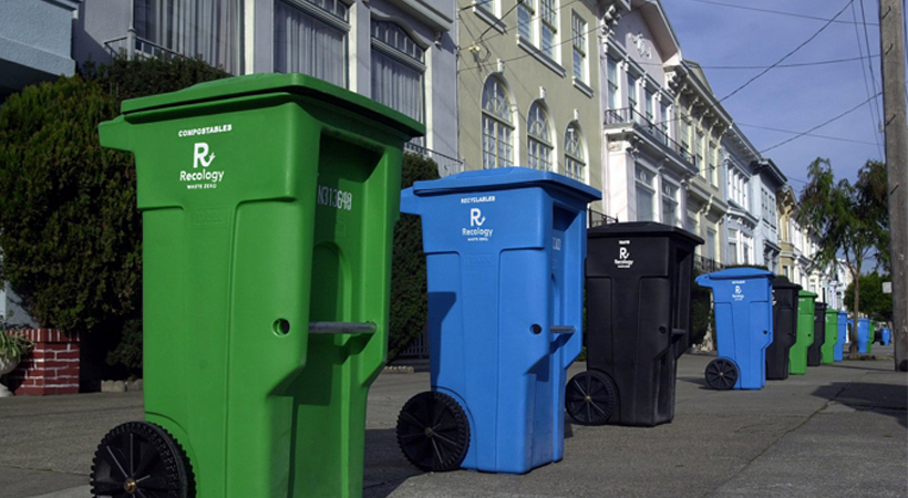 Different types of waste and recycling bins