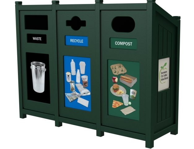 35 Gallon, 3 Stream, Slant Top Recycling Container, Events Recycling, Organics Recycling, Compost Bin