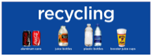 Recycling label and image on university recycling container