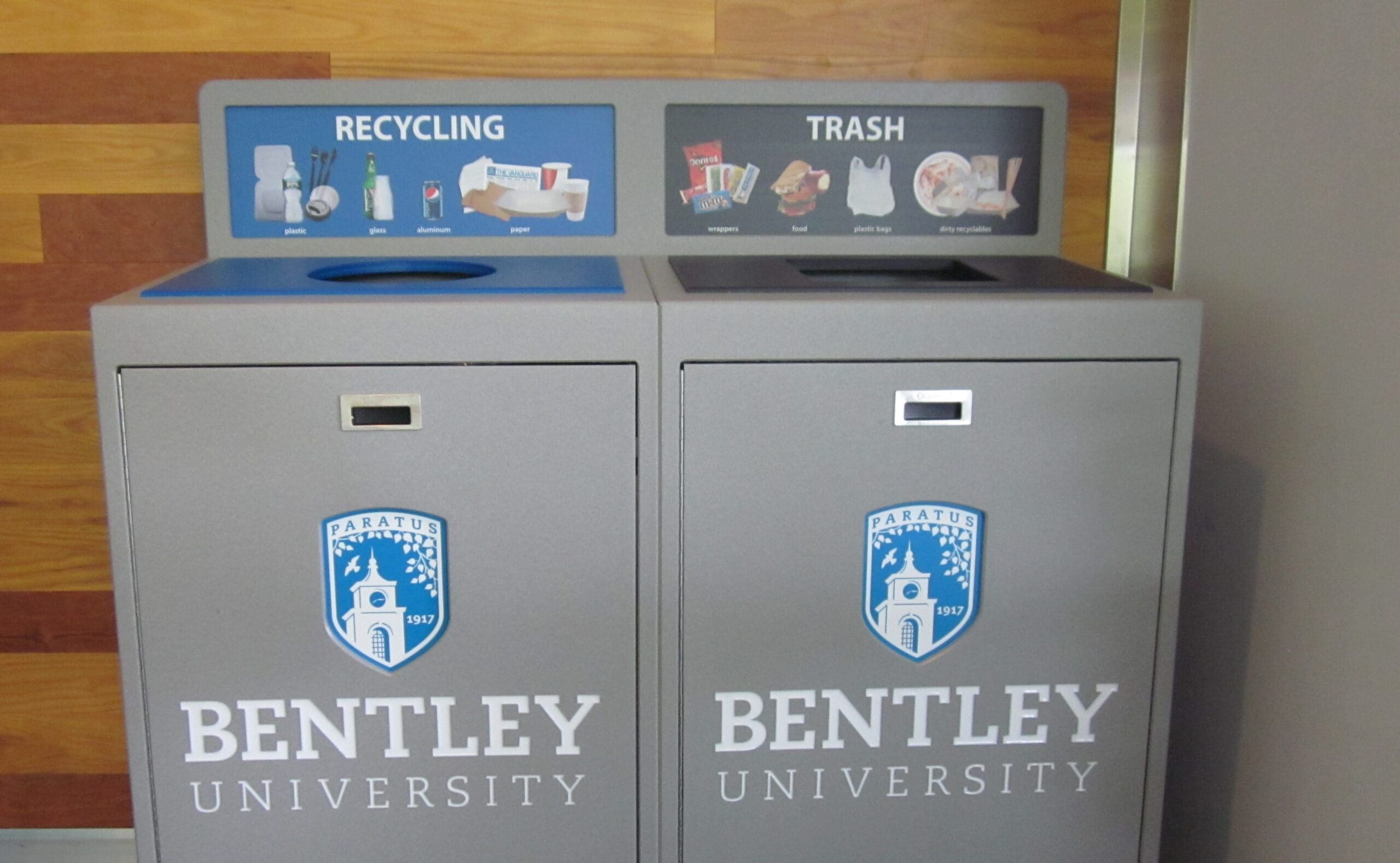 Bentley University Recycling Bin, Waste and Recycling Container, 102 Gallon, 2 Stream, Campus Recycling Program, Best Recycling Program