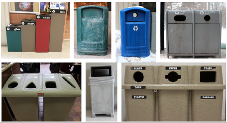 Campus Waste and Recycling Containers, Poor Recycling labels/graphic