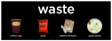 Waste label and image on college recycling bin